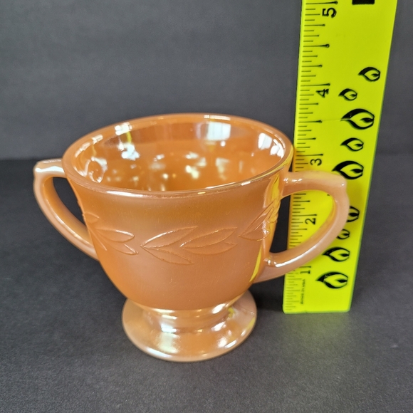 Laurel Leaf Orange VTG FIRE KING PEACH Luster Ware Iridescent Sugar Bowl - Picture 8 of 8